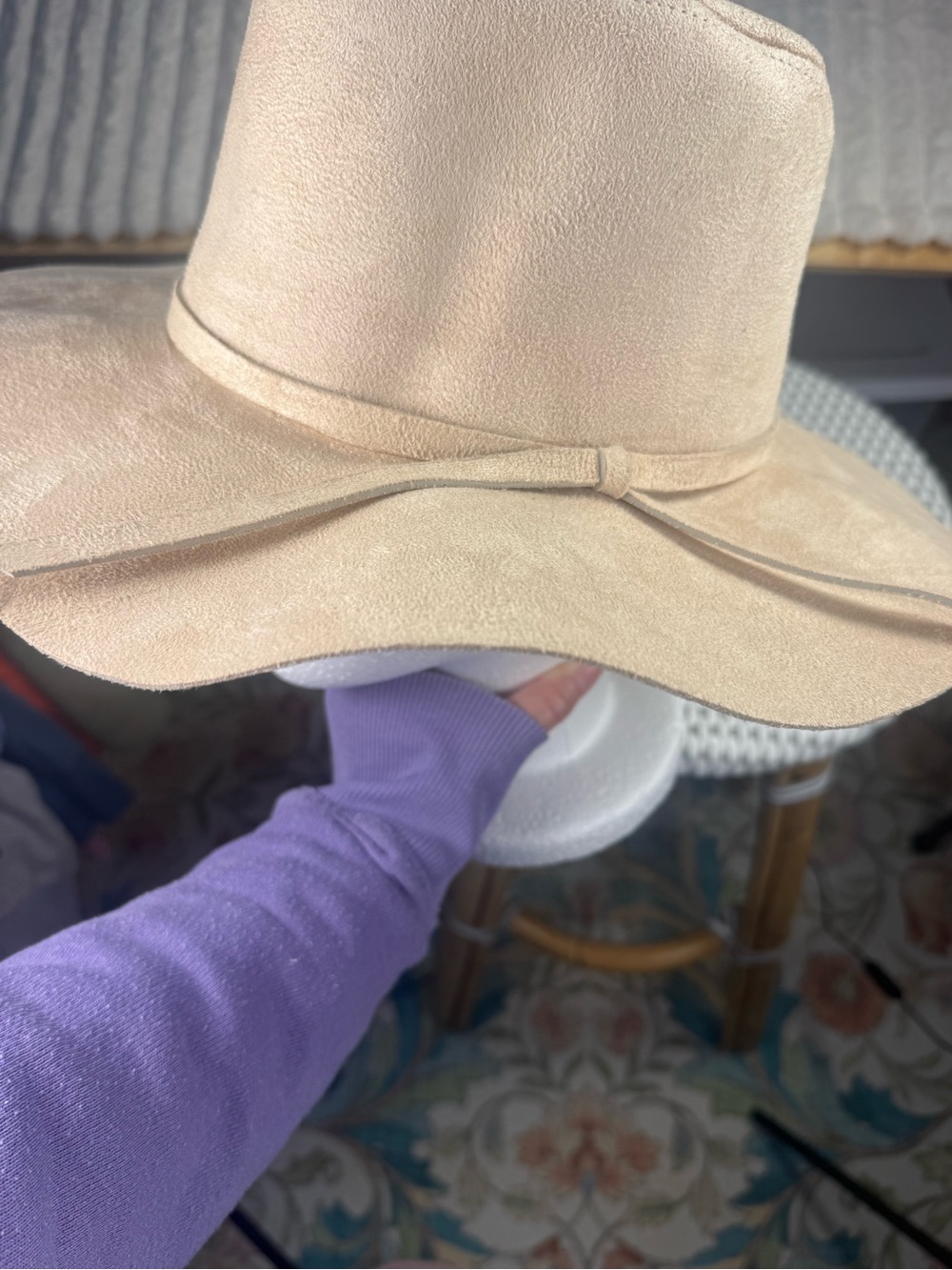 Peter Grimm Tan Poly Suede Wide Brim Hat One Size Festival Boho - Picture 10 of 10